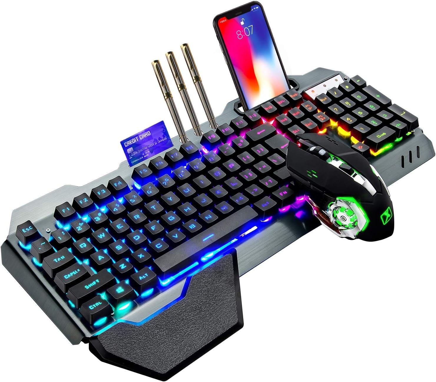 3in 1 Wireless Gaming Keyboard and Mouse Set, Rainbow LED Backlit, 3800mAh