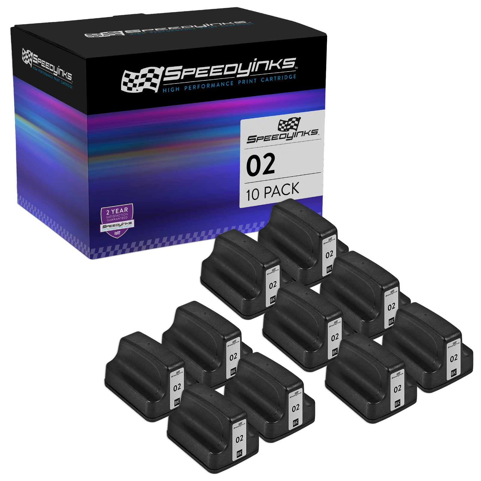 SPEEDYINKS 10PK Replacement HP 02 Ink C8721WN Black PhotoSmart C5180 C6280 C7280