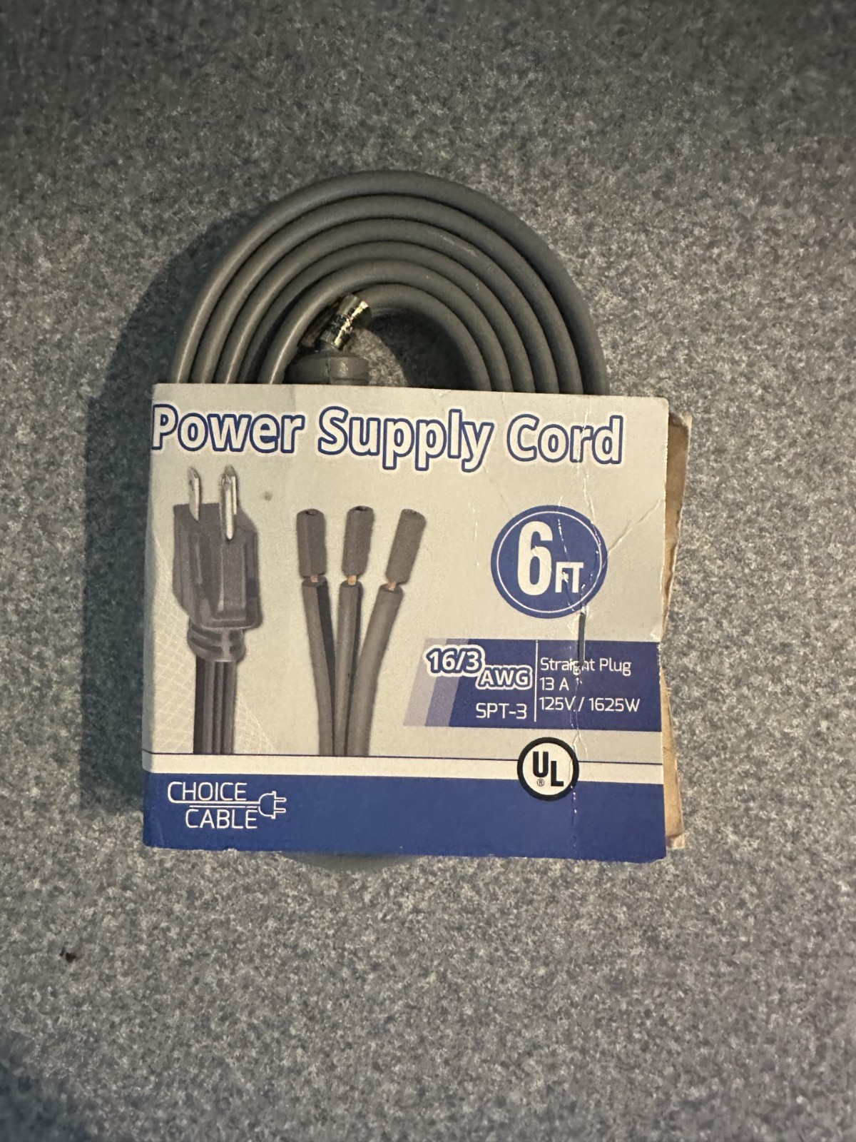 Choice Cable 6ft Power Supply Cord 16/3 AWG SPT-3 13A 125V Replacement Cord