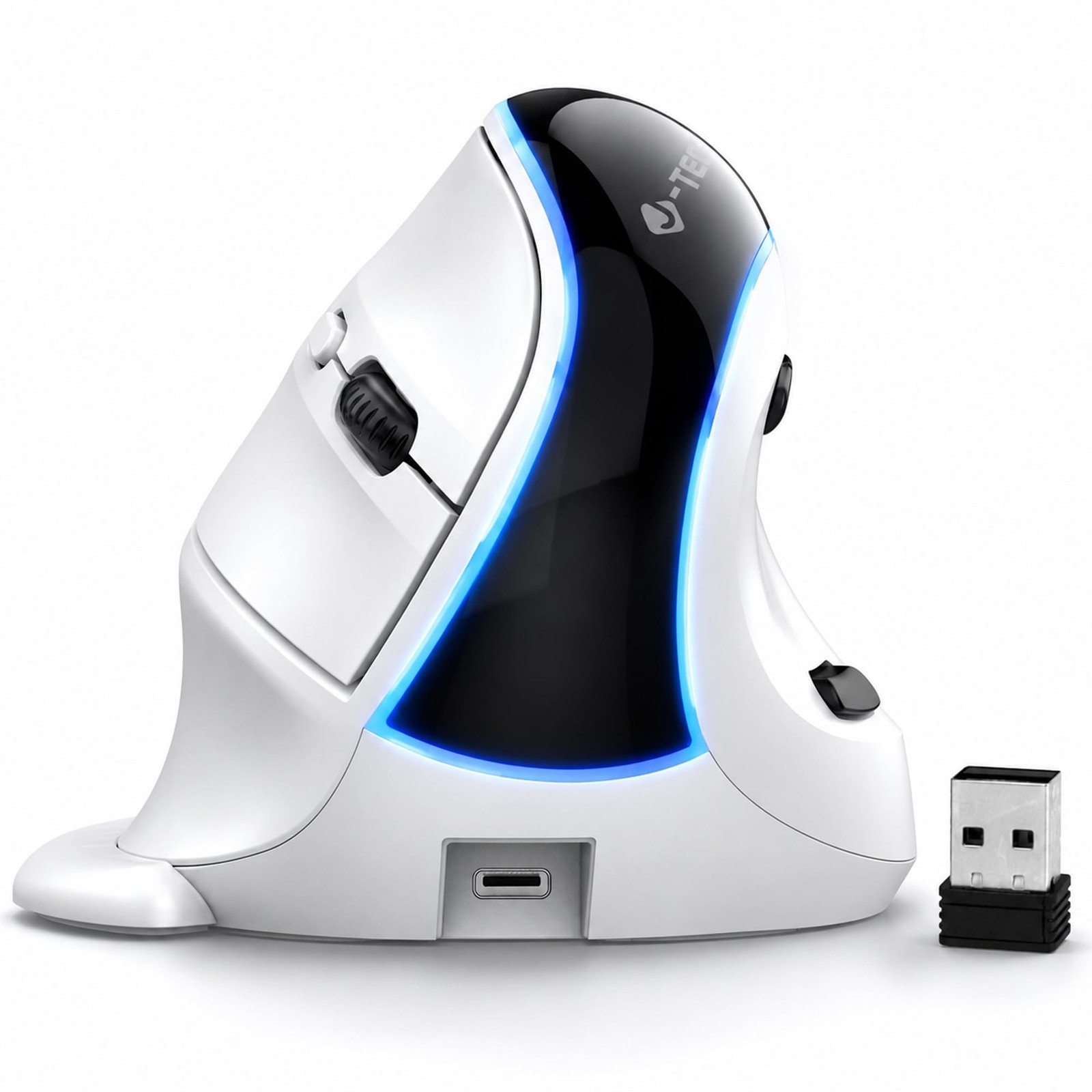J-Tech Digital Wireless Mouse, Vertical Ergonomic Mouse with Bluetooth White