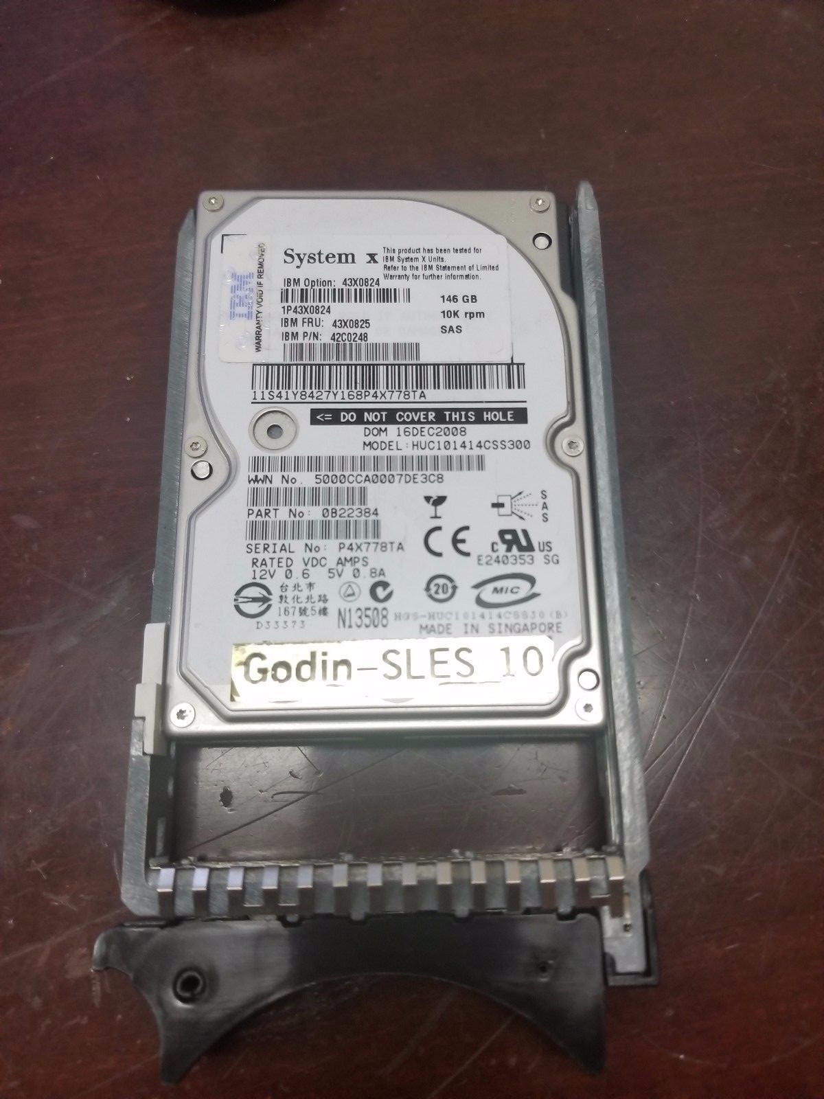 IBM 43X0824 146GB 10K RPM SAS 2.5 Hard Drive with Tray 43X0825 42C0248