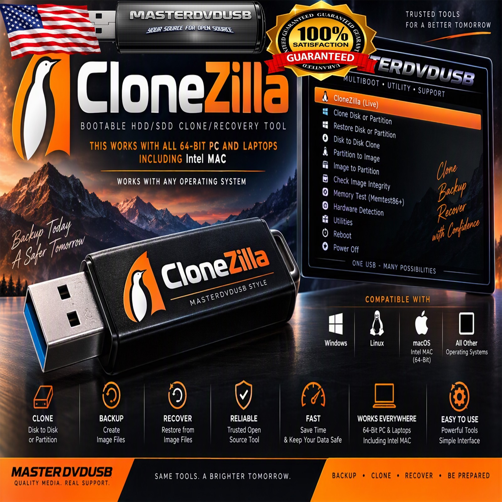 Clonezilla Bootable HDD/SSD Clone & Recovery Tool USB Boot Clone & Recover