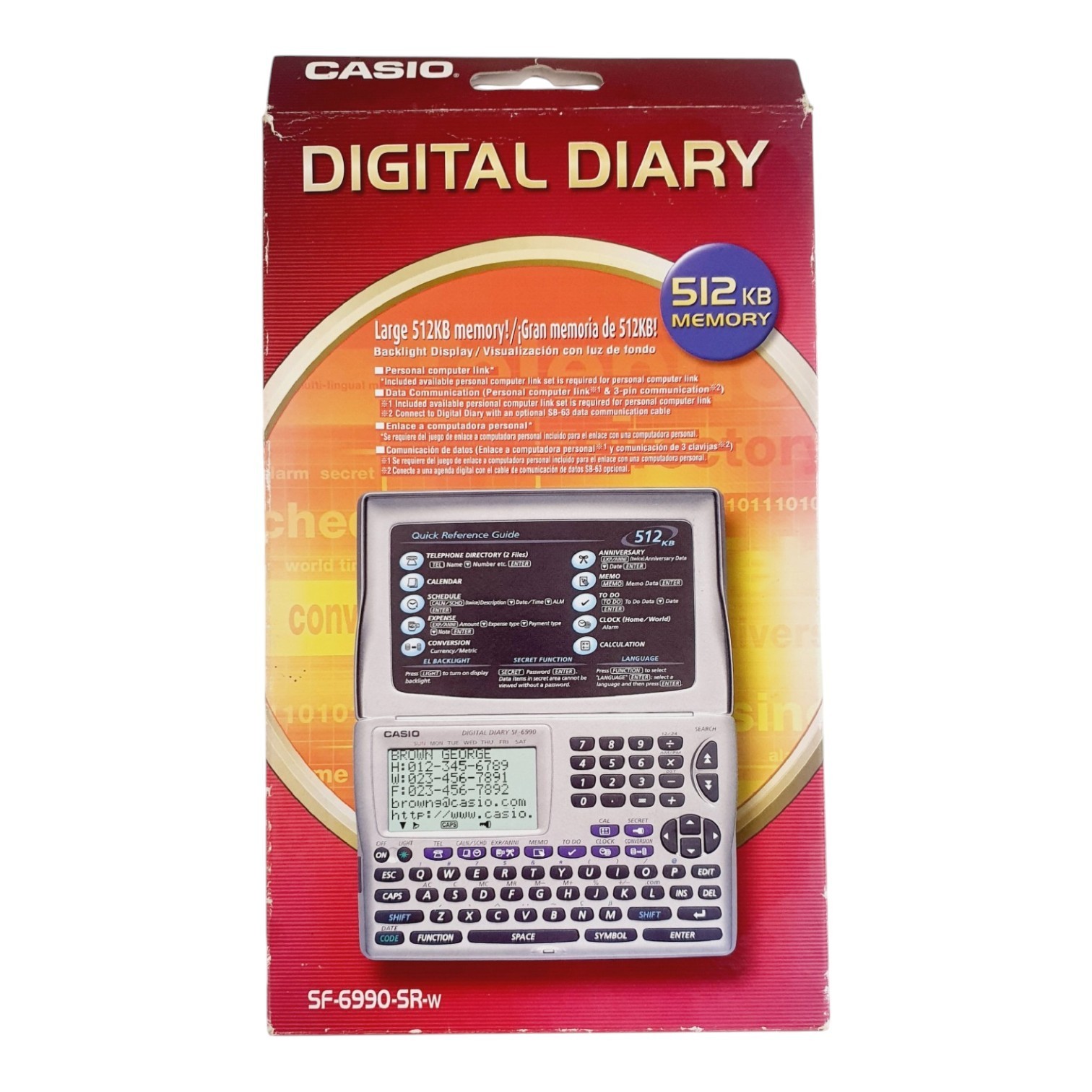 NEW Casio SF-6990-5R-W Digital Diary Organizer 512KB Backlight Boxed Vintage