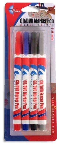 1 Set (3 Color Markers + 1 Eraser Pen) EZ Dupe CD/DVD Multi-Colors Marker Pens