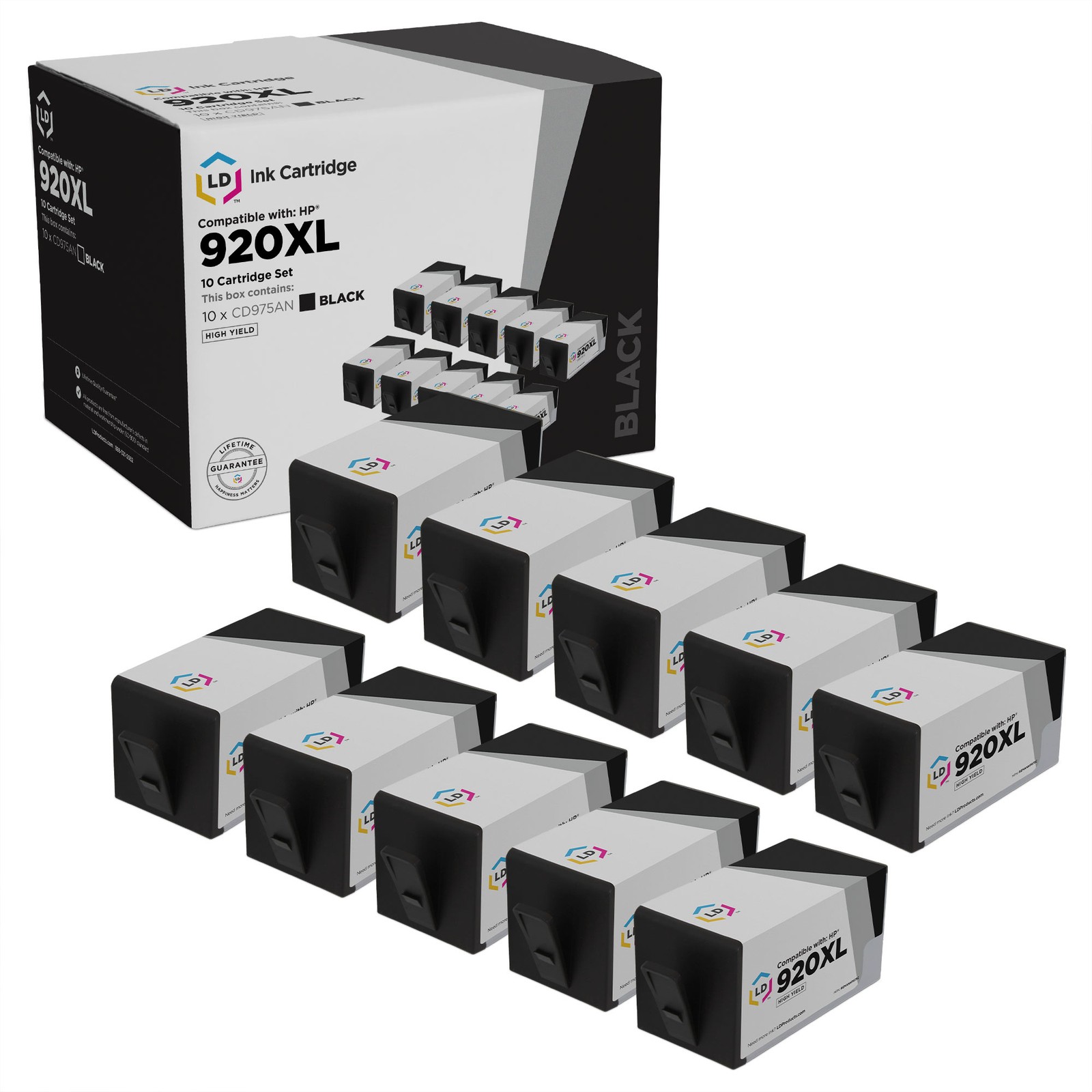 LD Compatible Replacement for HP 920XL 10pk CD975AN Black Inkjet Cartridge