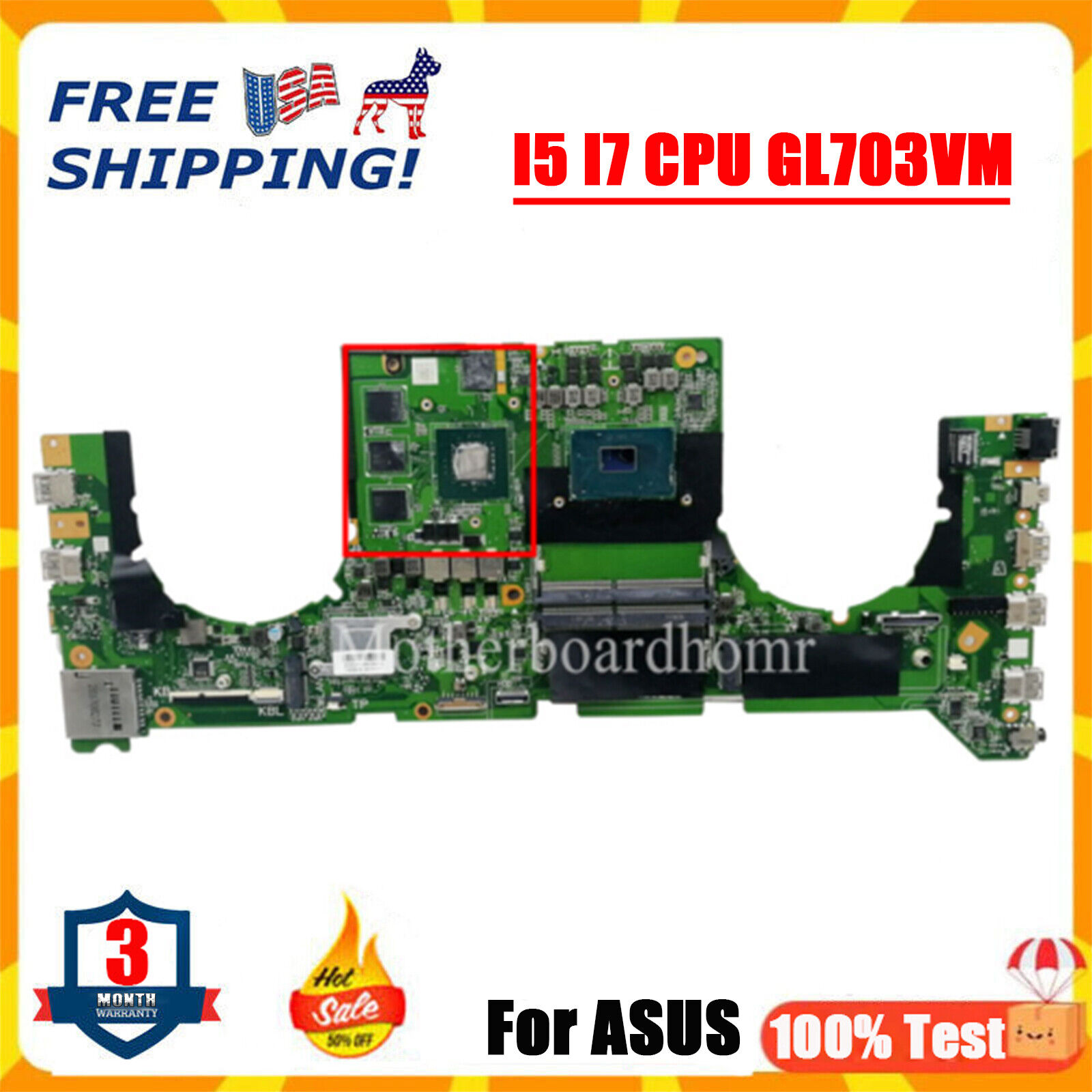 FOR ASUS GL703VD GL703VM DABKNMB28A0 motherboard i7-7700HQ CPU mainboard