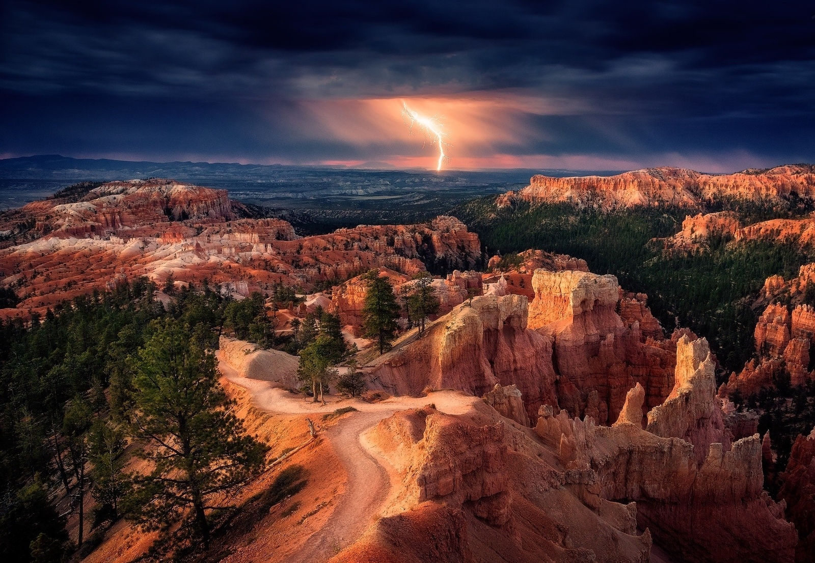 Landscape nature lightning storm trees clouds bryce Custom Gaming Mat Desk