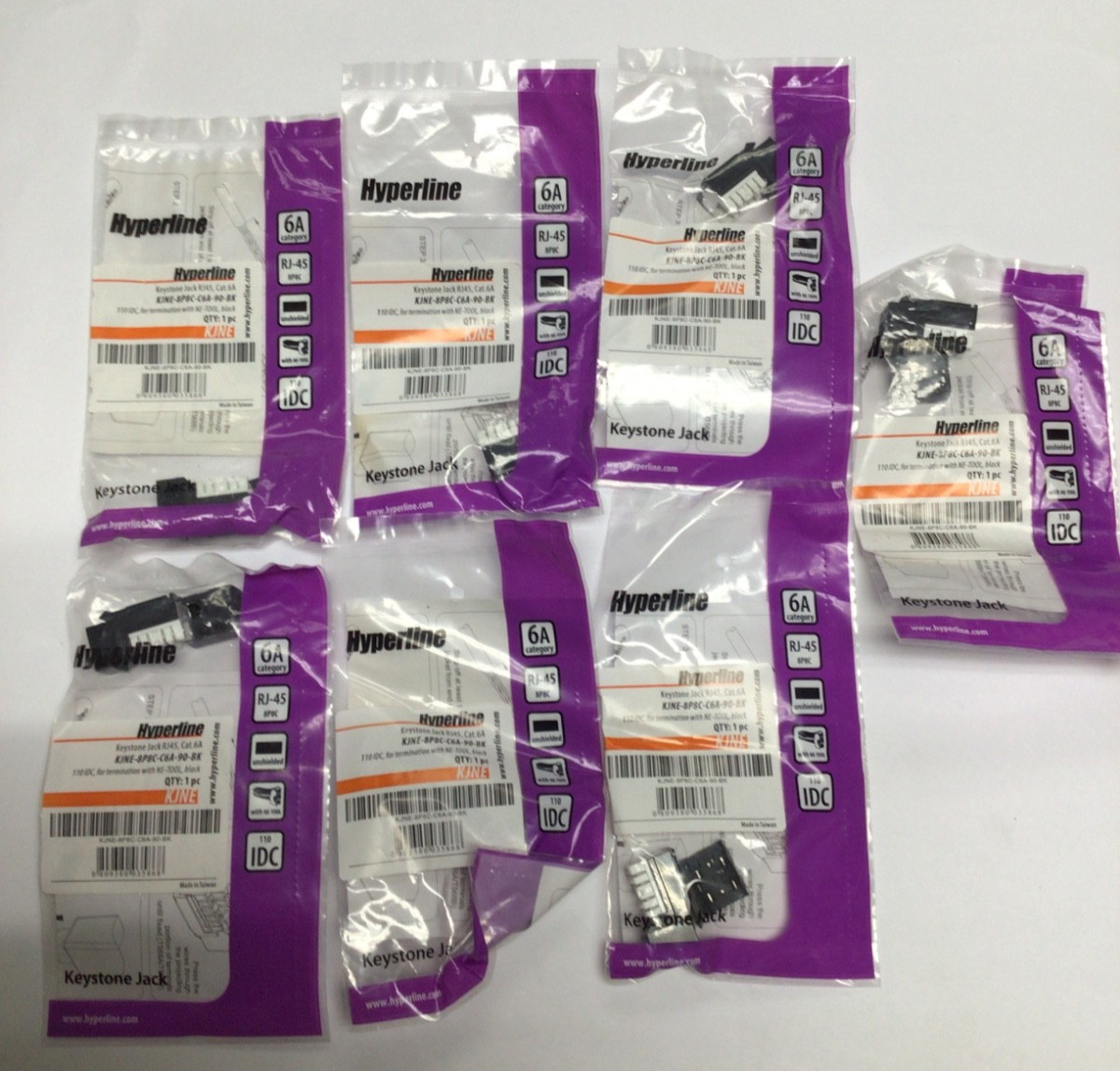 Hyperline KJNE-8P8C-C6A-90-BK Easy Keystone Jack Cat6A lot of 7