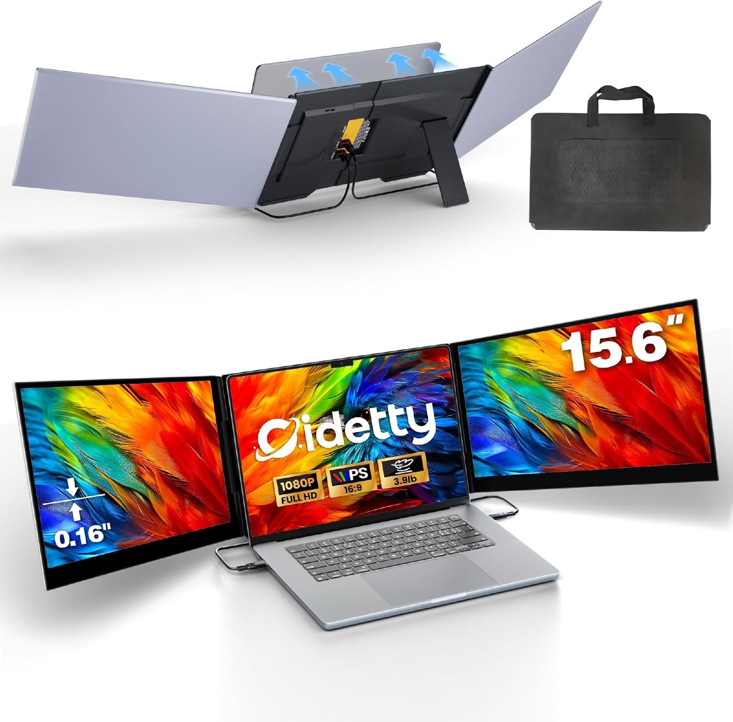 Portable Monitor 15.6 1080P FHD IPS Triple Display USB Silver P7 13-17 CIDETTY