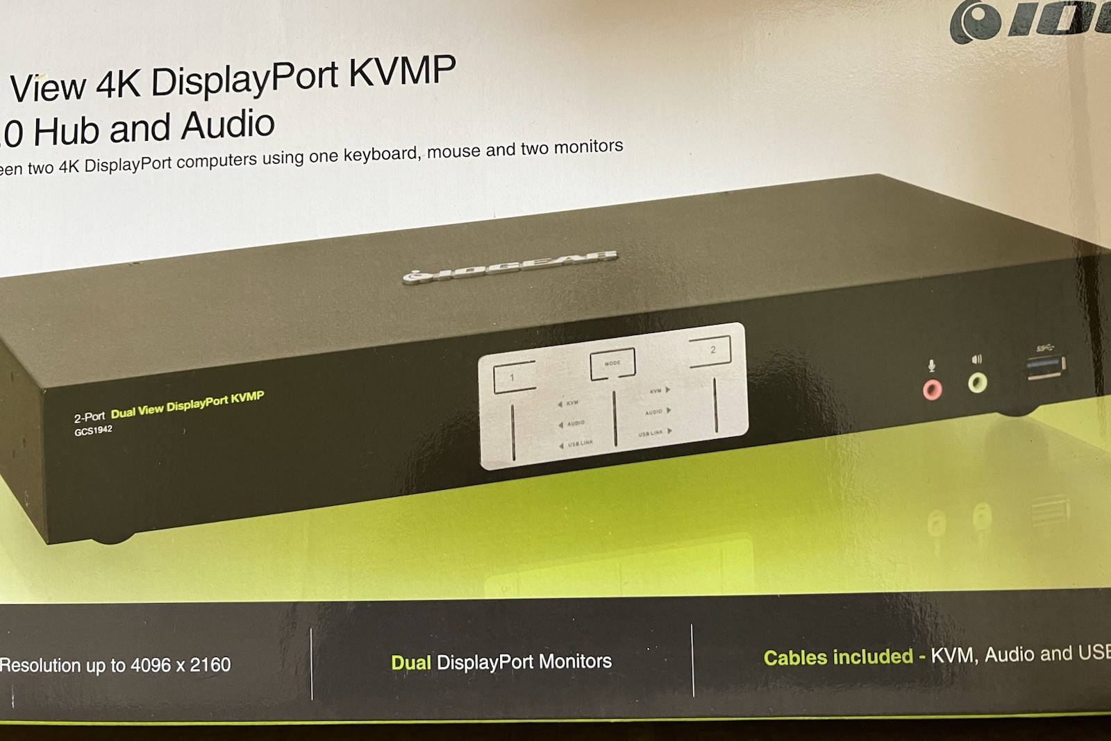 IOGEAR 2-Port Dual View 4K Display Port KVMP w/ USB 3.0 Hub & Audio GCS 1942