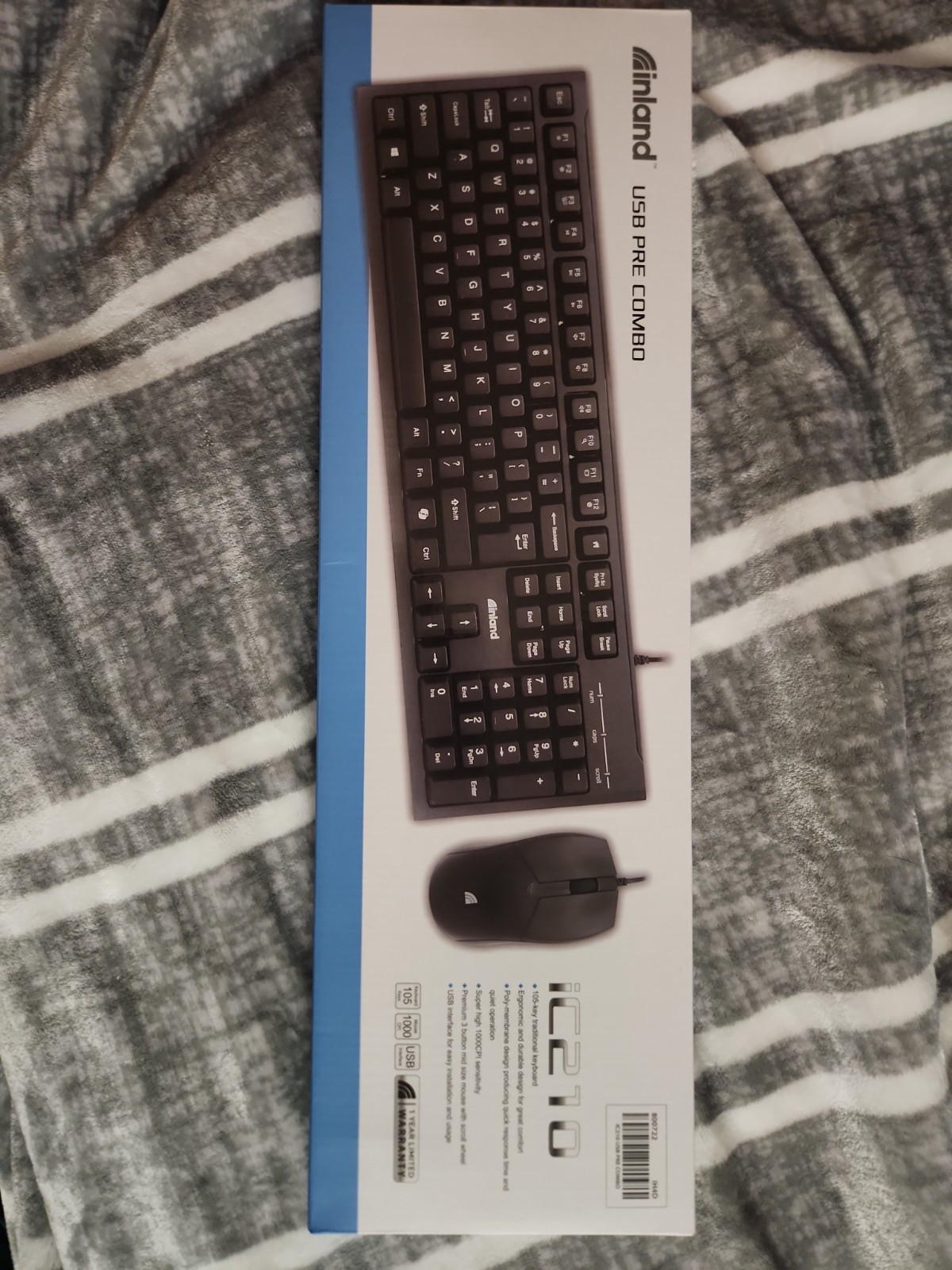 inland IC210 USB Pre Combo Keyboard and Mouse MC 800722 1000 CPI 105 Keys USB-A
