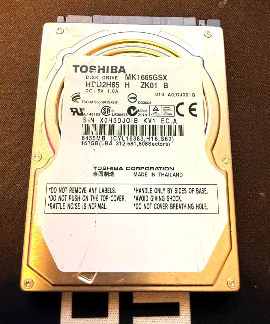 Toshiba MK1665GSX 160GB 2.5" SATA Laptop Hard Drive 5400RPM HDD HDD2H85 Works