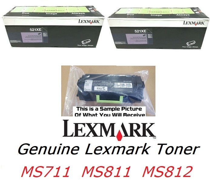 2 New Genuine Lexmark 521XE (521X) Toner MS711 MS811 MS812 52D1X0E SEALED BAG