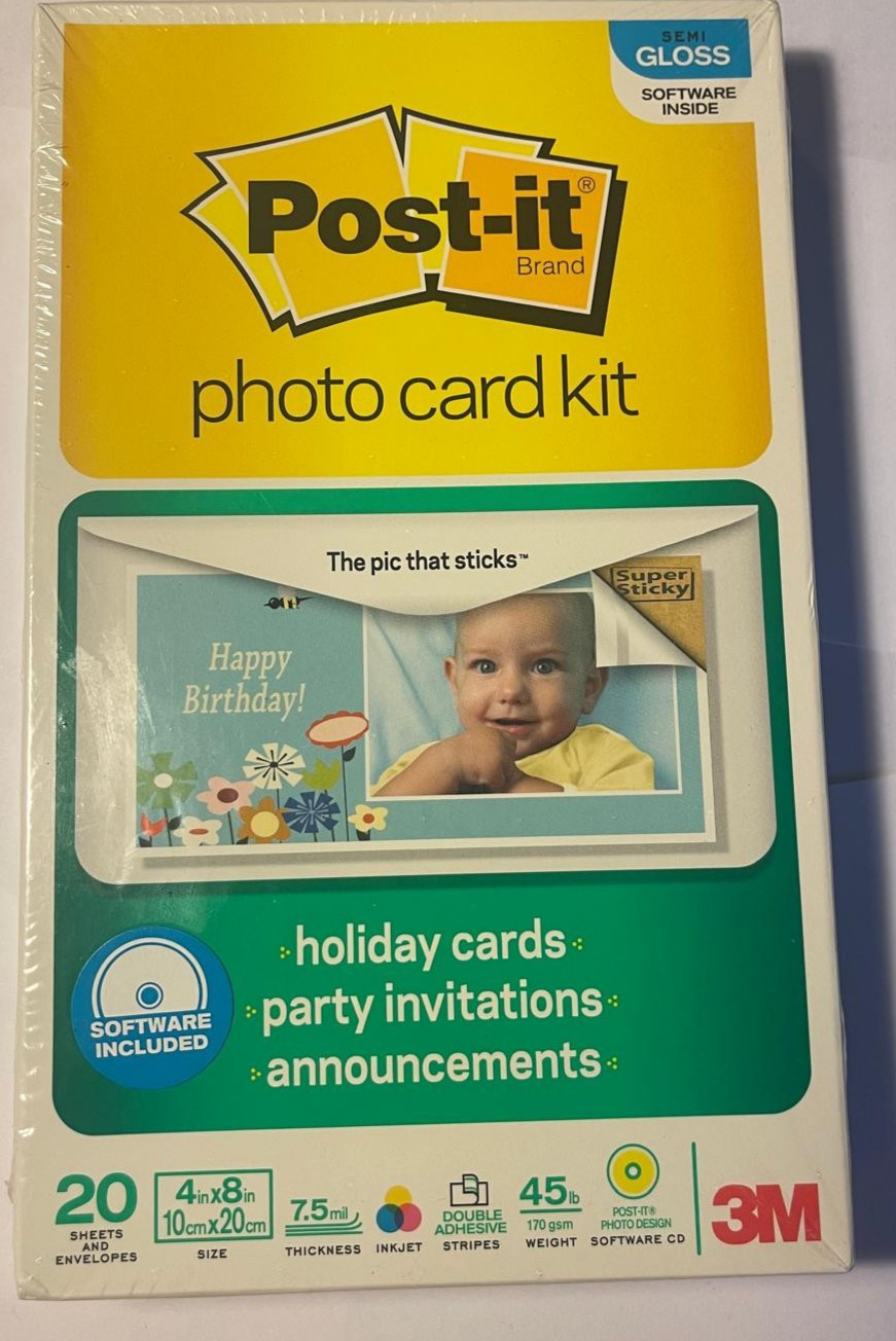3M Post-It Photo Holiday Card Kit 20 4X8 Sheets & Envelopes Software Semi Gloss