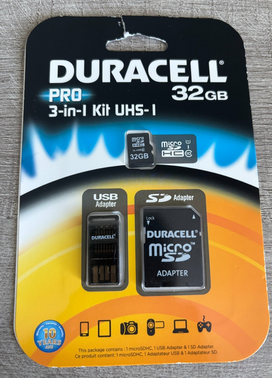 Duracell 32 GB Pro 3 in 1 kit UHS-I USB SDHC Card adapter
