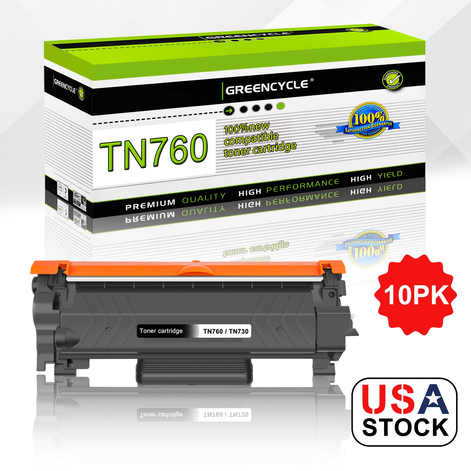 10PK TN760 Toner Cartridges for Brother MFC-L2710dw HL-L2730DW MFC-L2750DW TN730