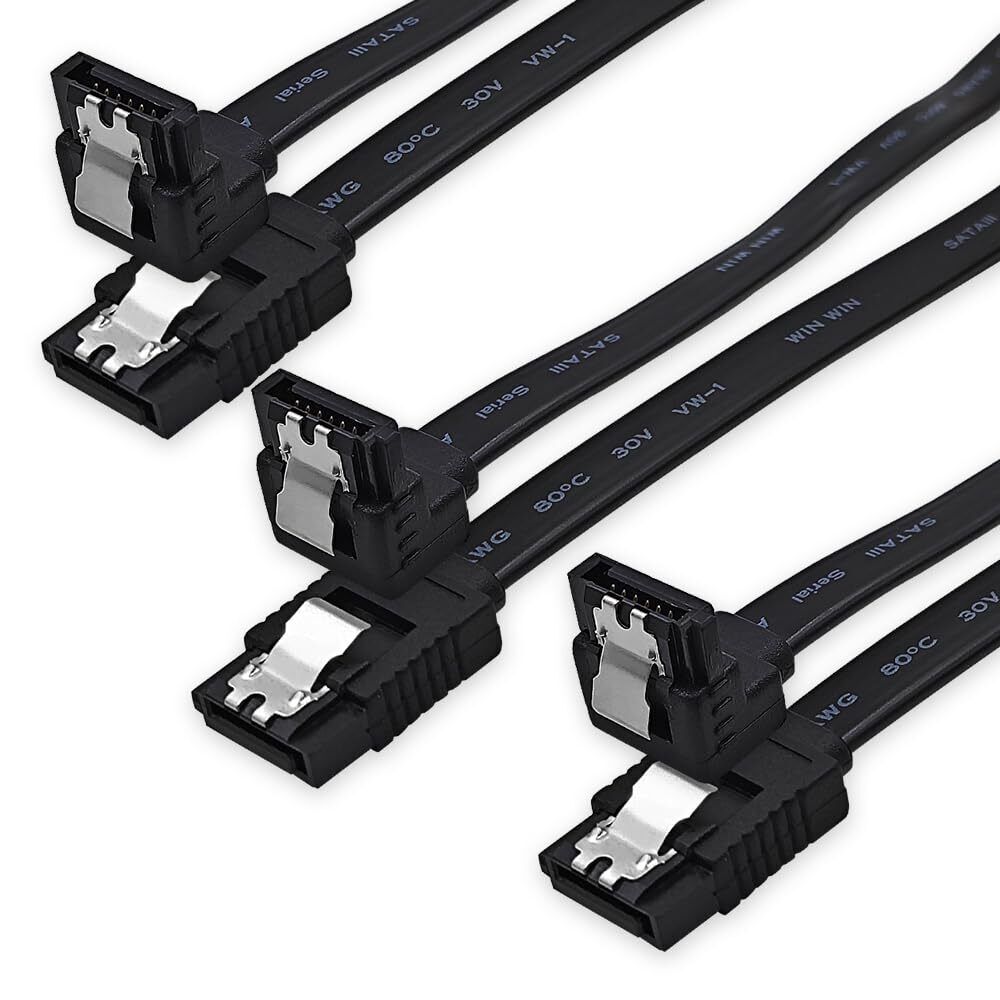 3-Pack 18 Inch SATA Cable, SATA III Cable 6Gbps 90 Degree Righe Angle to 180 ...