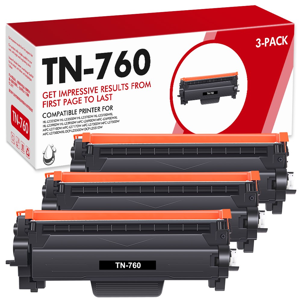 3x Toner (with Chip) for Brother TN760 TN730 DCP-L2550DW HL-L2370DW L2390DW