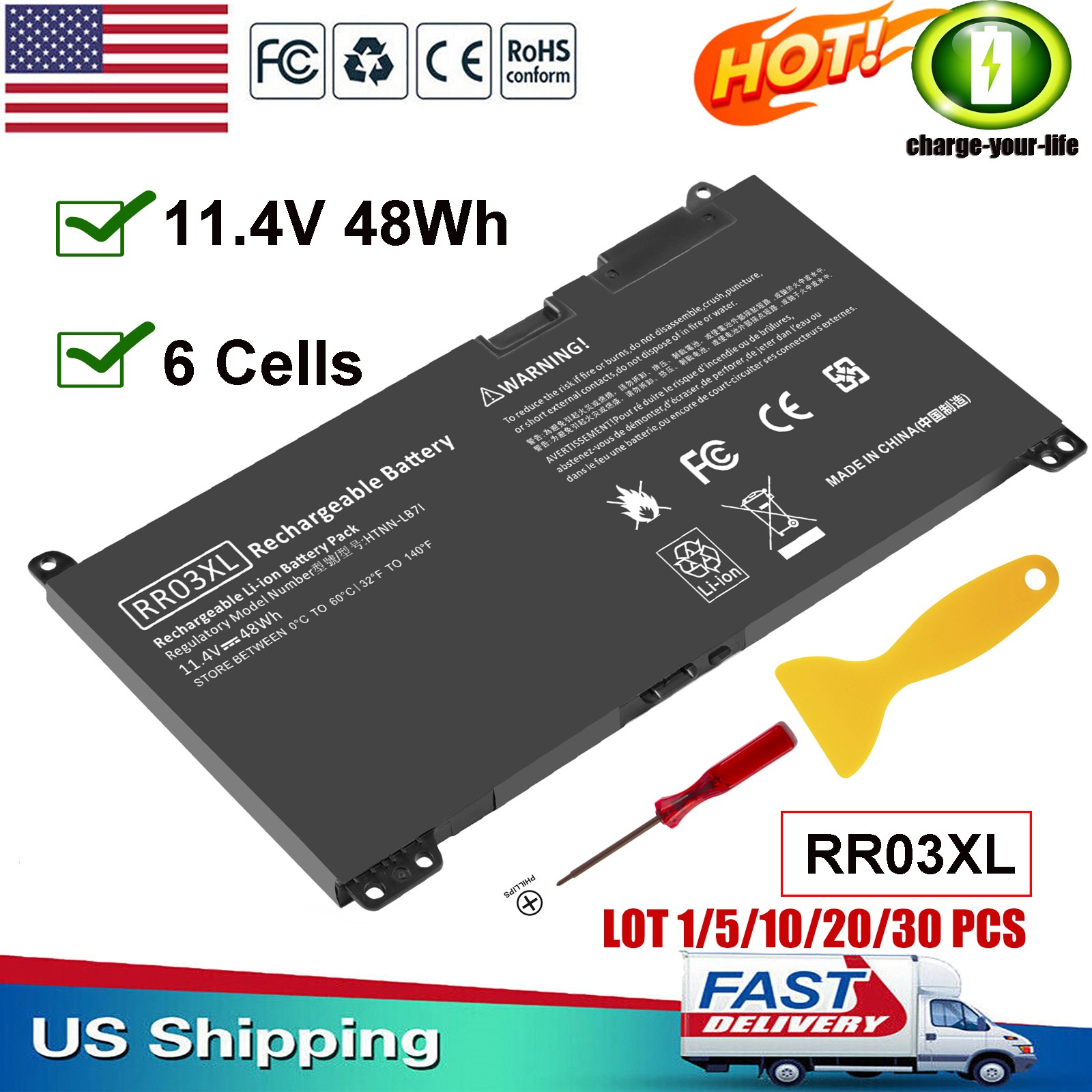 ✅LOT RR03XL Laptop Battery For HP ProBook 430 440 450 455 470 G4 G5 851477-421