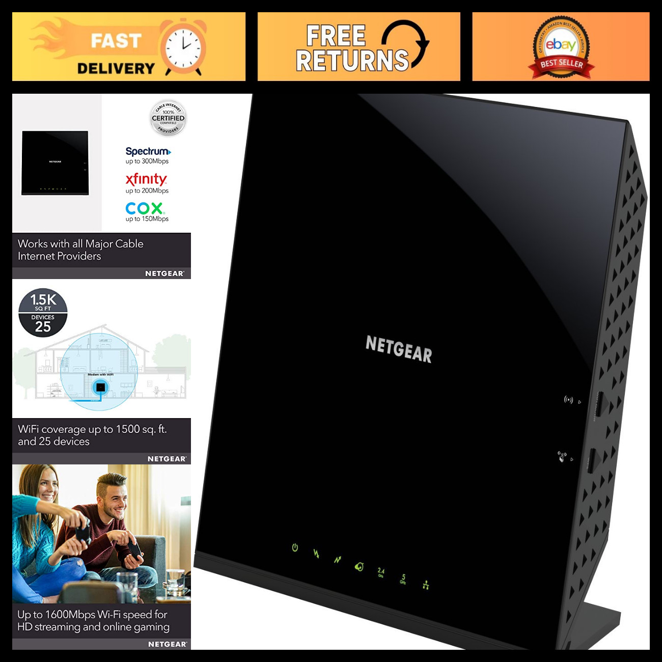 Cable Modem Wi-Fi Router Combo AC1600, DOCSIS 3.0, 300 Mbps, Compatible with Xfi