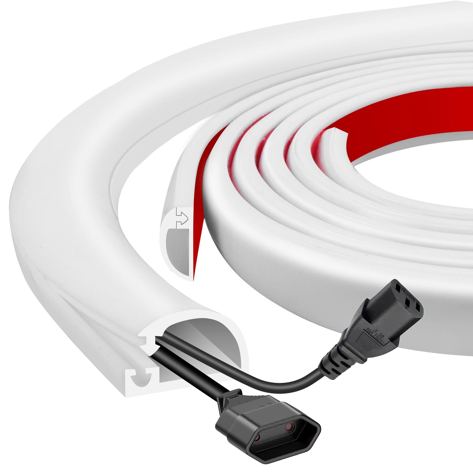 Silicone Wall Wire Hider Side Open Covers Cords 10FT Self-Adhesive Flexible 1PC