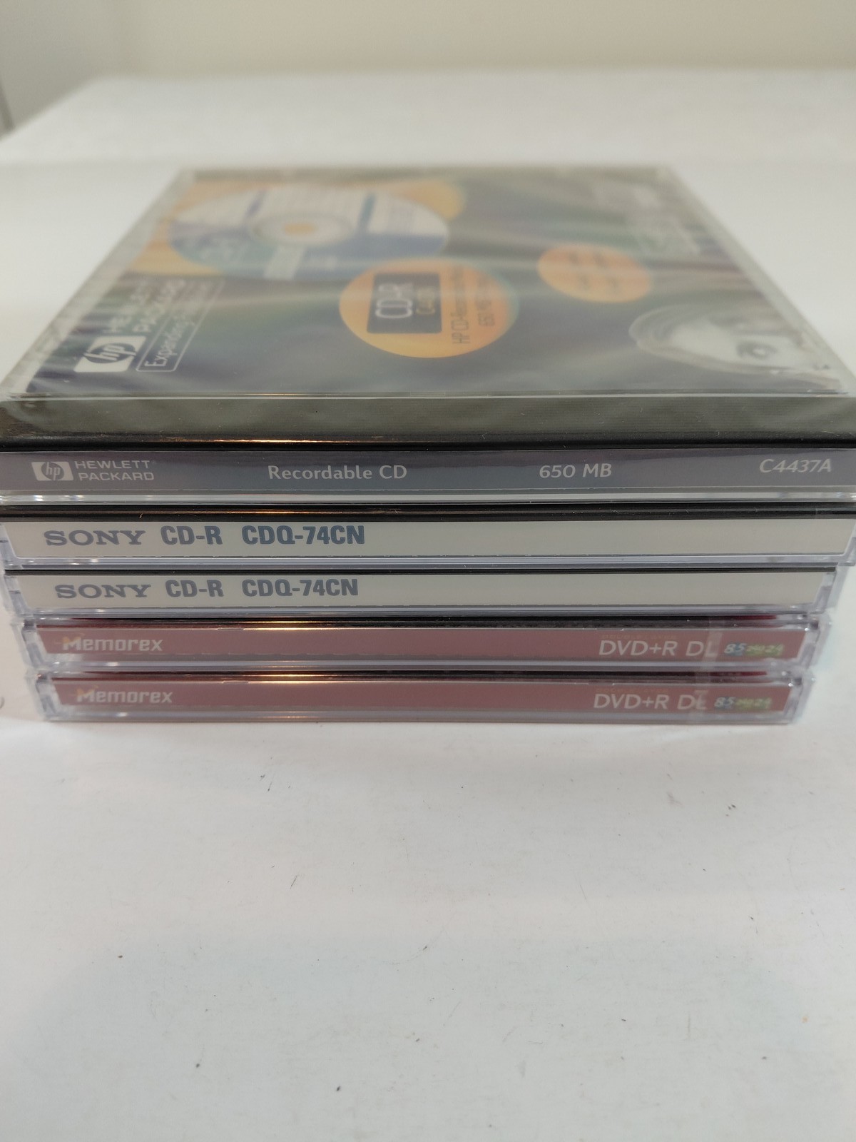 Lot of 5 Sealed Blank Media: HP, Sony CD-R & Memorex DVD+R DL Discs