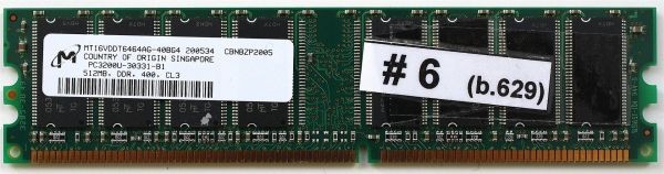 Memory mt16vddt6464ag-40bg4 pc3200u-30331-b1 512mb, ddr, 400, cl3