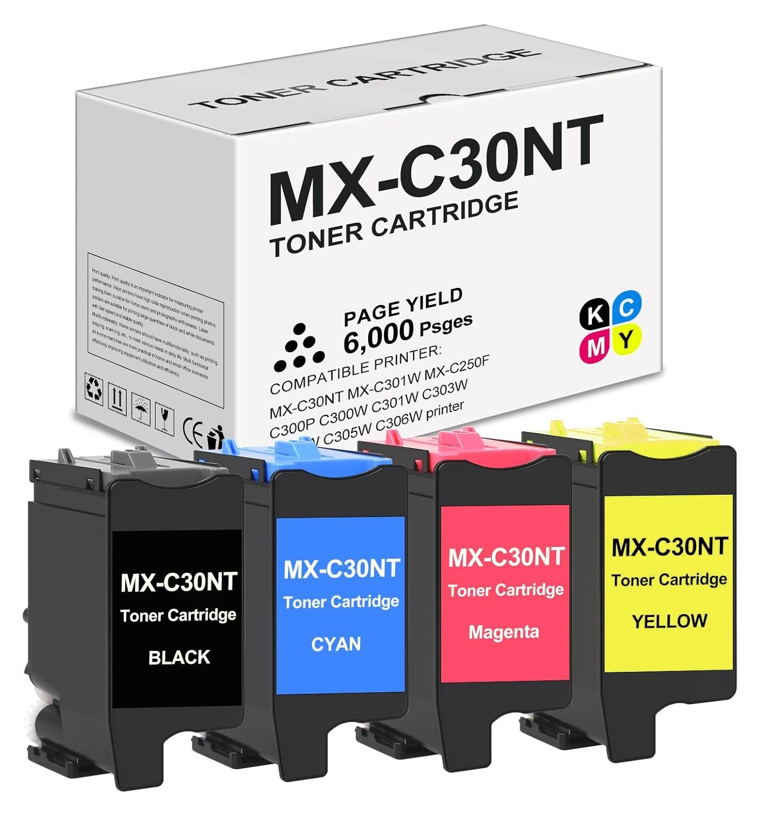 4pk  Mx-C30NT Toner Cartridge for Sharp MX-C300P MX-C300w MX-C301W Color Toner ॐ