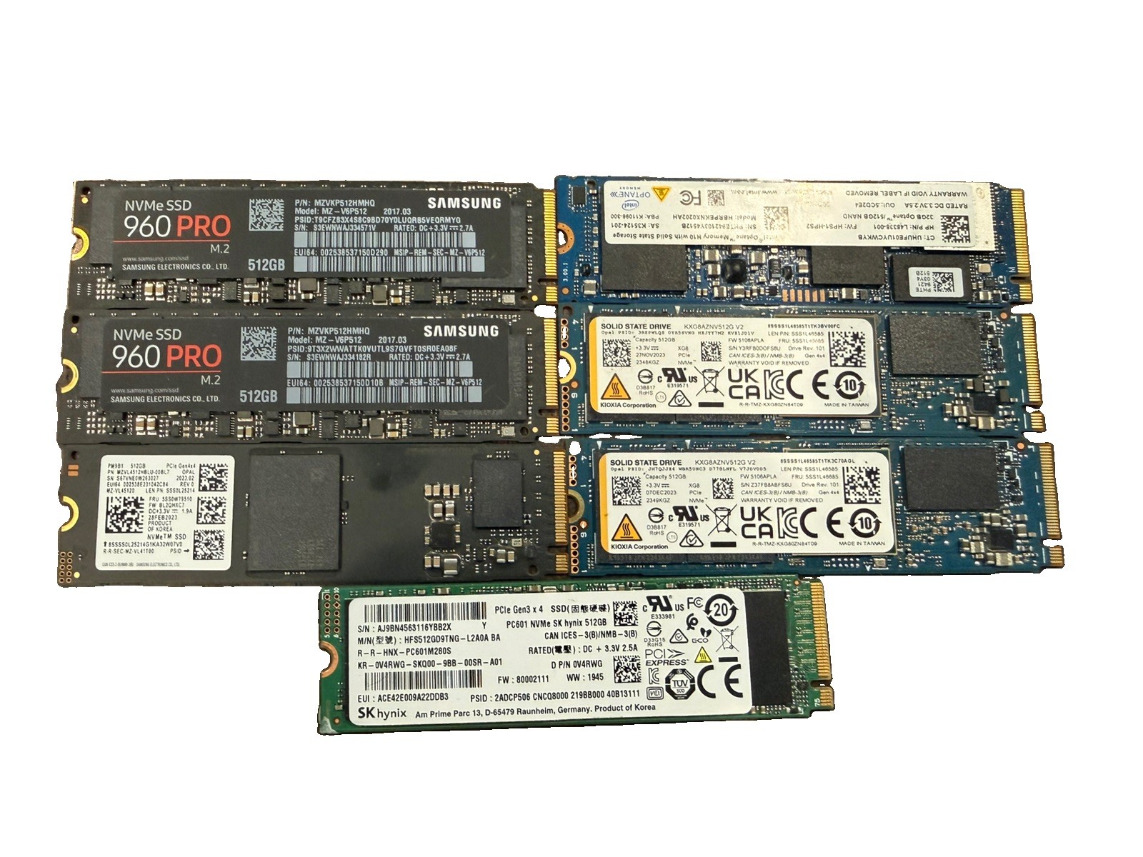 Lot of 7 512gb NVME drives mixed brands Samsung Intel hynix