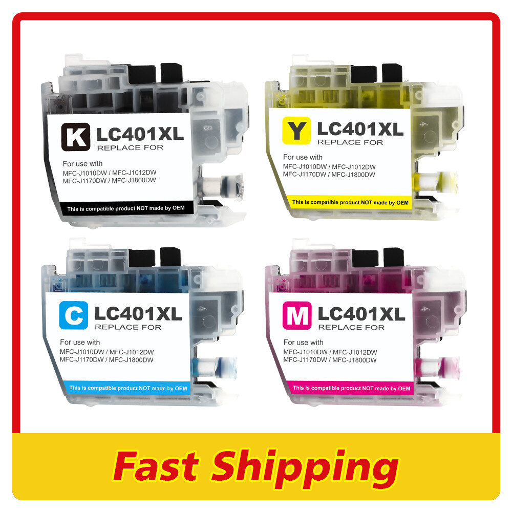 4pk LC401 H-Yield Ink Cartridges for Brother MFC-J1010DW MFC-J1012DW J1170DW