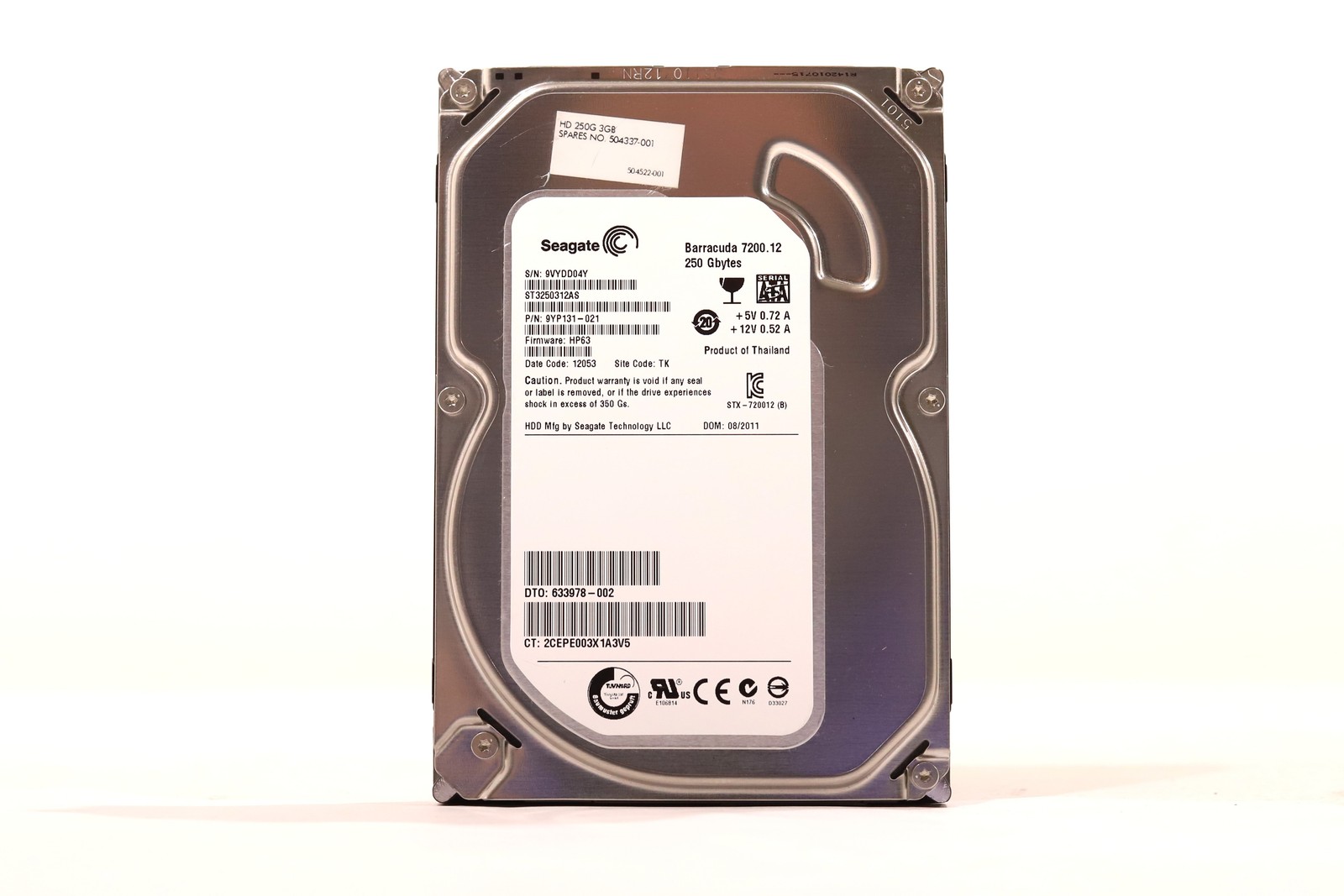 Seagate ST3250312AS 250GB 3.5" 6Gb/s 7.2K RPM SATA Hard Drive P/N: 9YP131-021