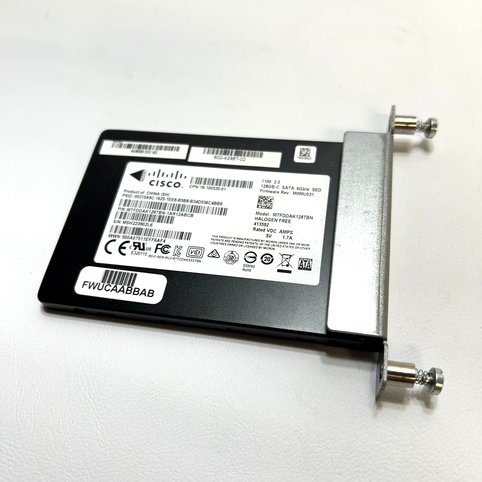 Cisco 128GB SATA SSD MTFDDAK128TBN w/ ASR6500 SSD Slot Bracket (Open Box)