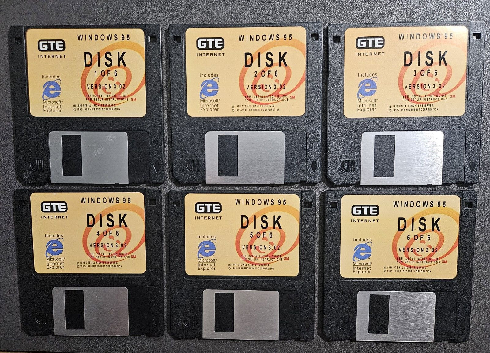 Vintage GTE Internet Windows 95 Versions 3.02 Floppy Disks Lot x 6