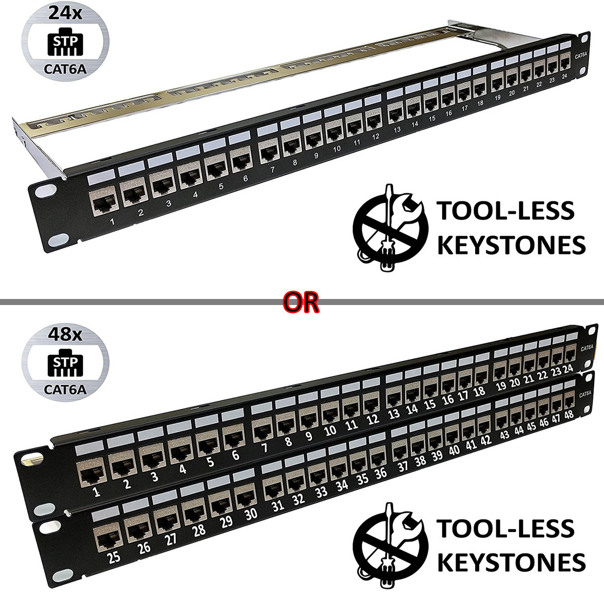 Universal Patch Panels - 19" Format - 24 & 48 Port - Blank, Cat6, Cat6a