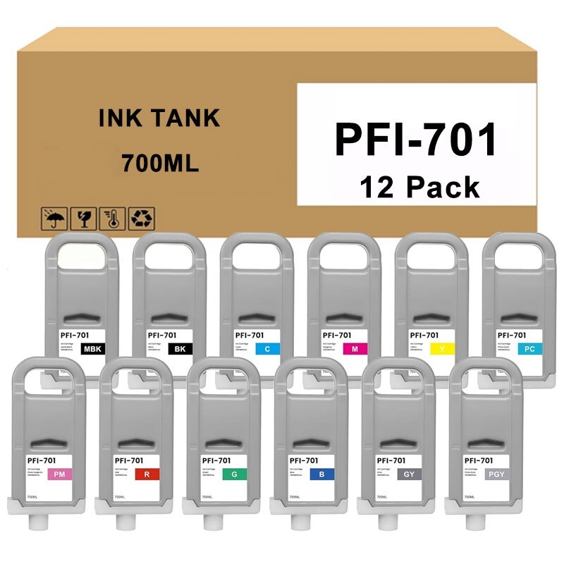 12 Pack PFI701 Ink Tank Cartridge Compatible for imagePROGRAF iPF8000 iPF8000S
