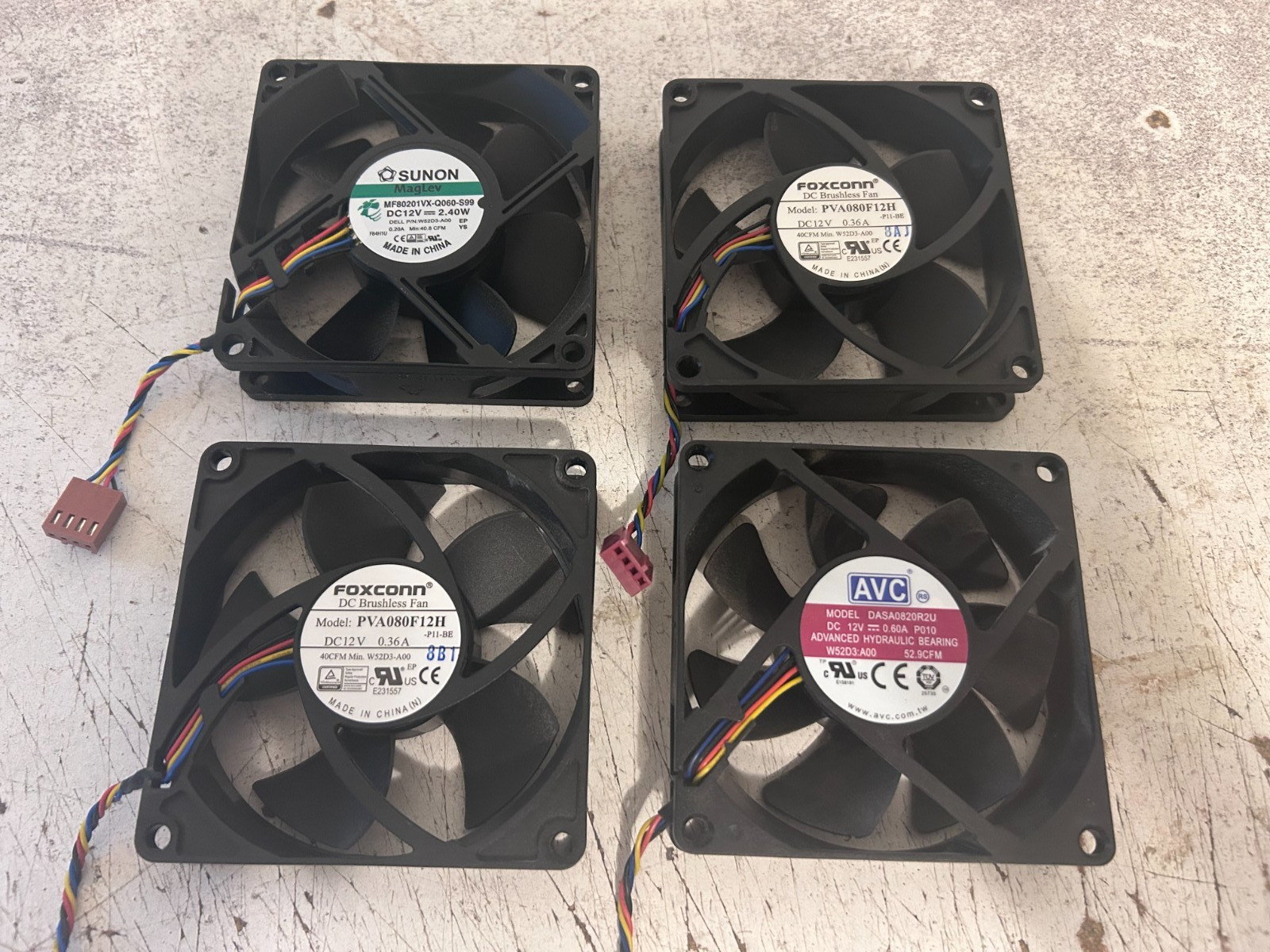 Lot of 4 OEM Dell 12V 4 Pin Fan 80 x 20 OptiPlex 7050 5050 3050 Tower W52D3