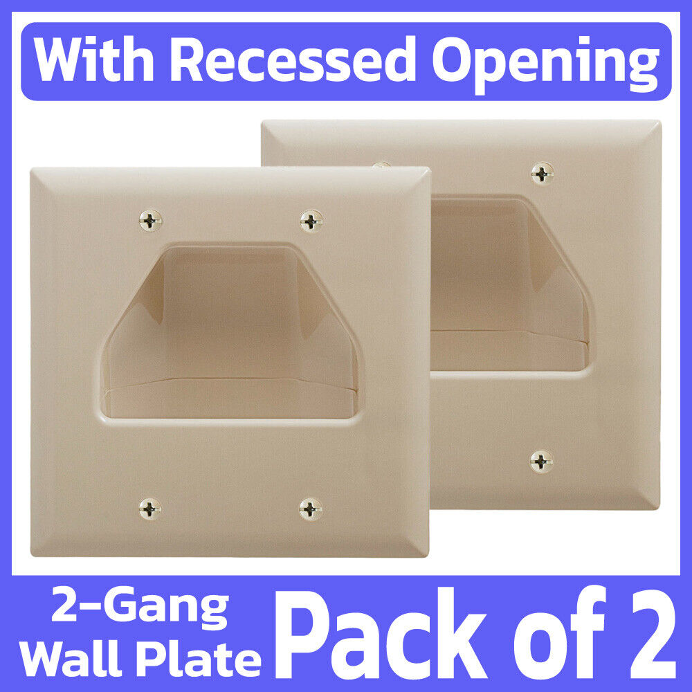 2 Pack Two Gang Recessed Pass-Through Wall Plate Low Voltage Cable Plate Ivory