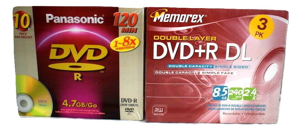 Panasonic DVD R 10 Pack & Memorex DVD+R DL 3 Pack Unopened Sets Blank DVDs