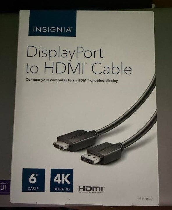 Insignia NS-PDD6502 6ft DisplayPort to HDMI Cable Black 4K Ultra HD - New in box