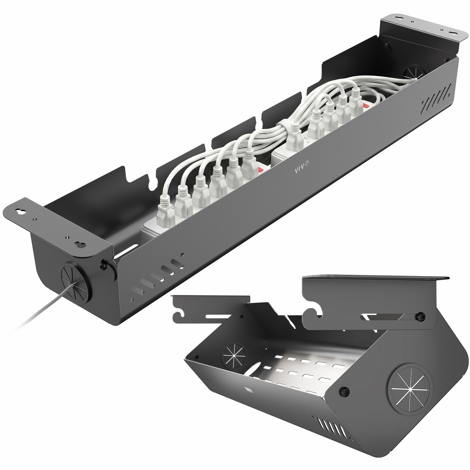 VIVO 35" Screw-On Under-Desk Cable Management Box, Flip-Open Lid, Holds 11lbs