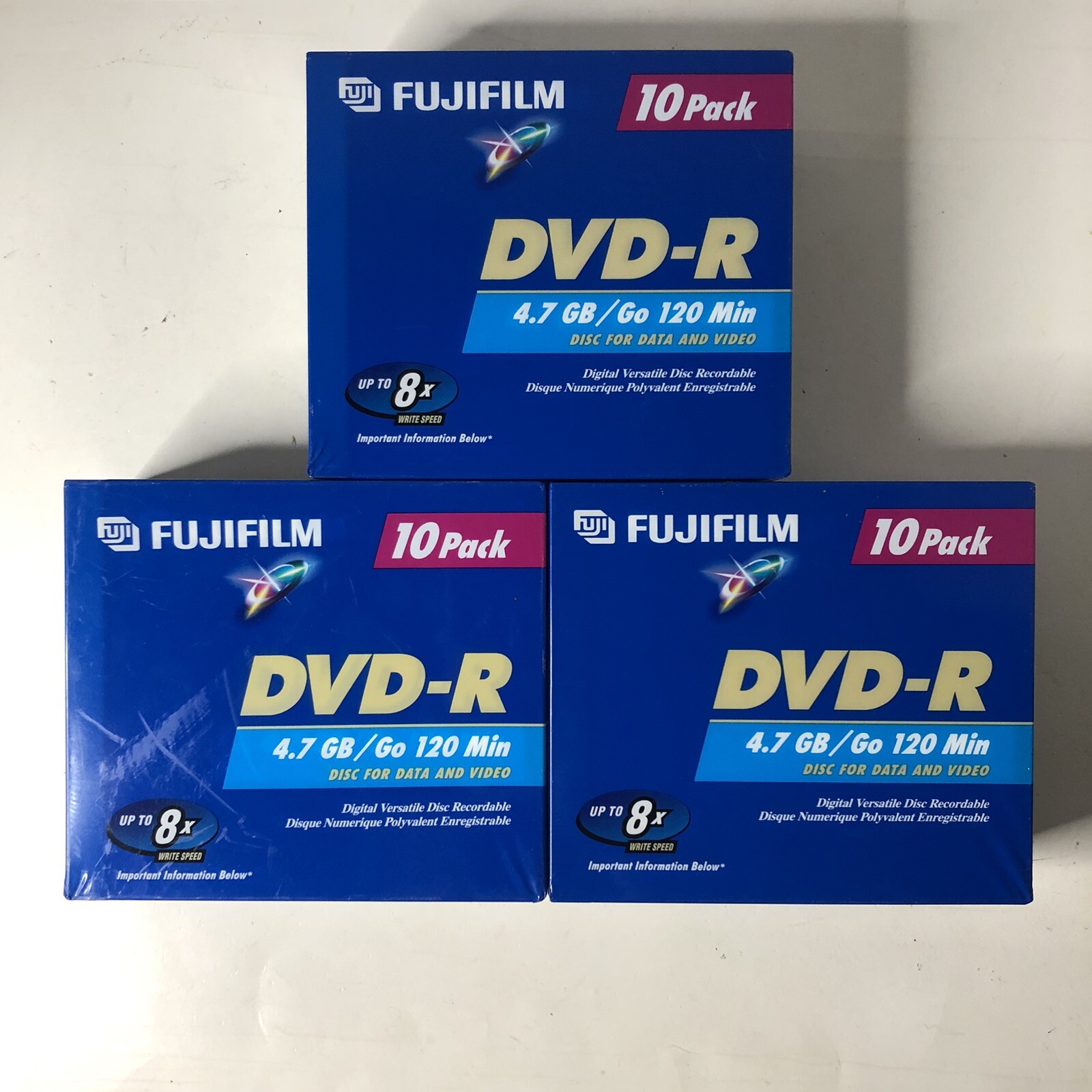 3 X Fujifilm 10 Pack DVD-R 4.7 GB/ Go 120 Min Disc For Data And Video