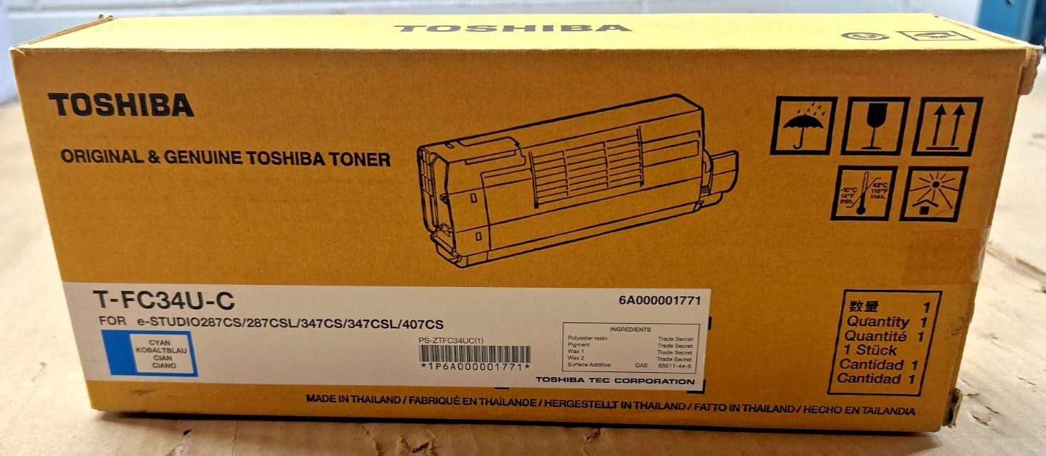 Genuine Toshiba TFC34UC / T-FC34U-C Cyan Toner Cartridge, e-Studio 287CS/347CS