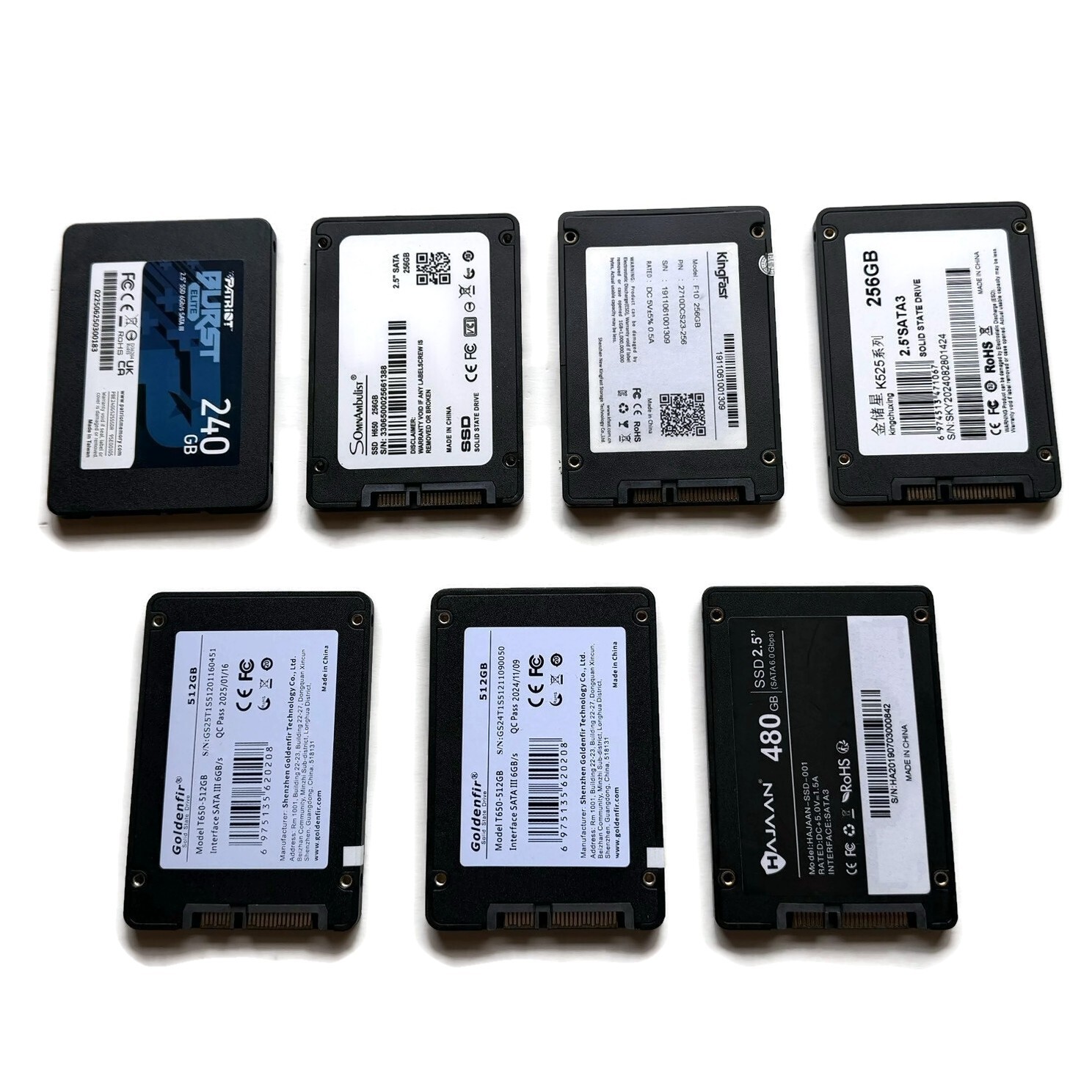 FOR PARTS/REPAIR 7 SSD 2.5TB Lot SATA 2.5" 3x 256GB 1x 240GB 2x 512GB 1x 480GB
