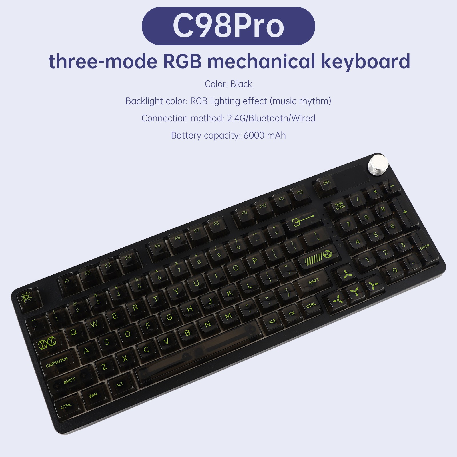 98-Key 2.4G Wireless Bluetooth 3-Mode Mechanical Keyboard DIY Customized RGB E4