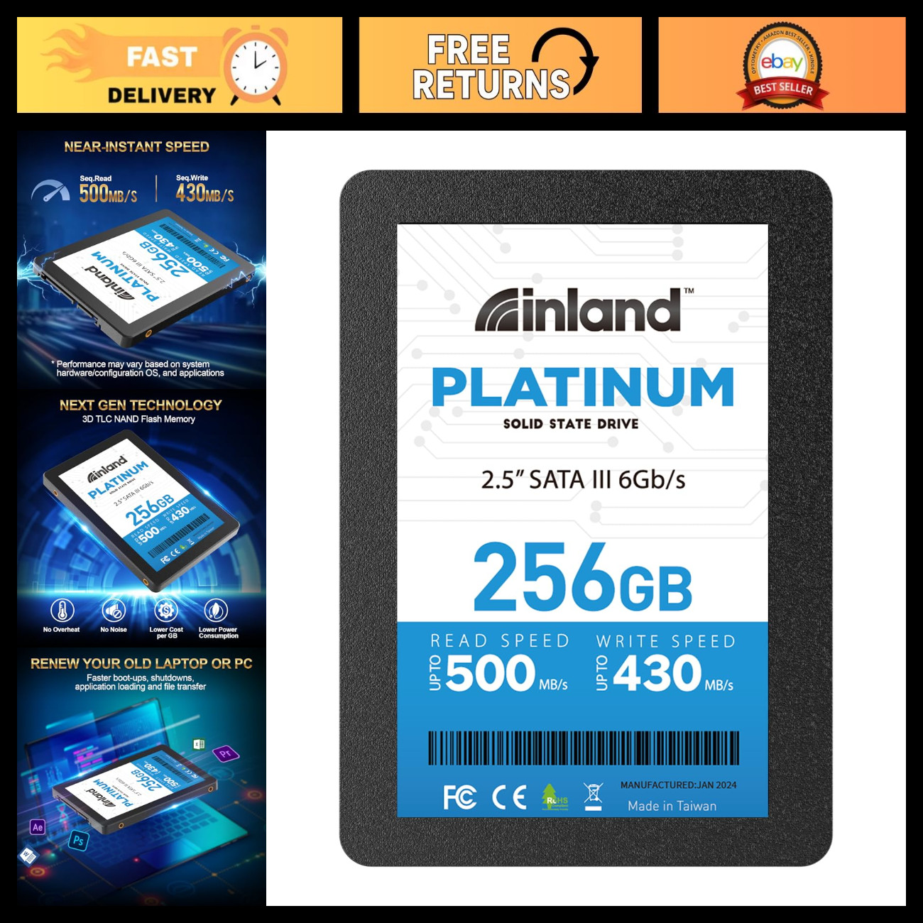 256GB SSD SATA III 2.5" Internal Solid State Drive - 3D NAND High-Speed Storage