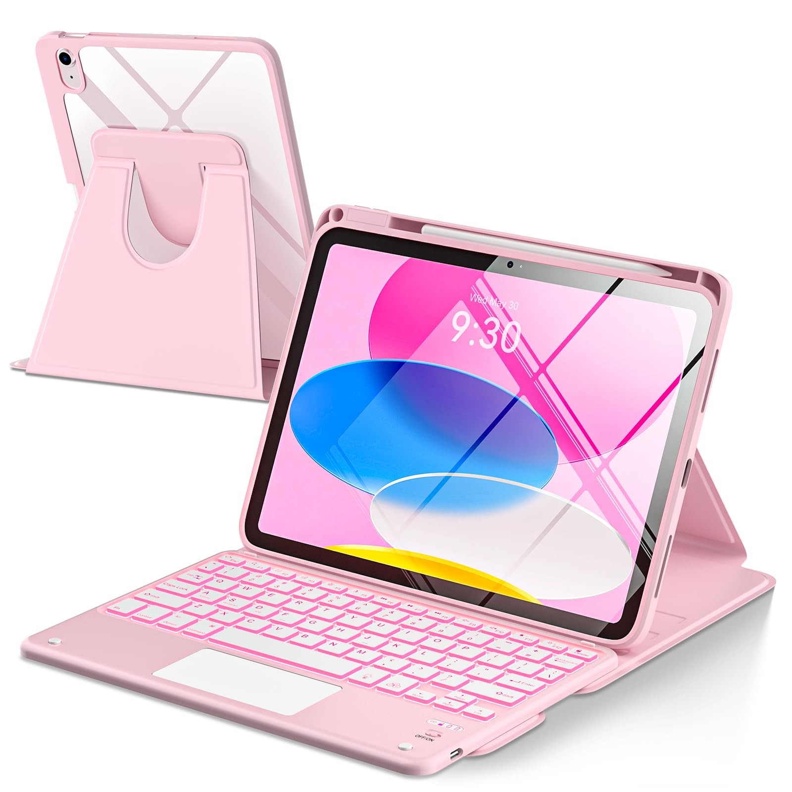 for iPad Keyboard Case A16 11th/10th Gen, 7 Color Backlit Keyboard