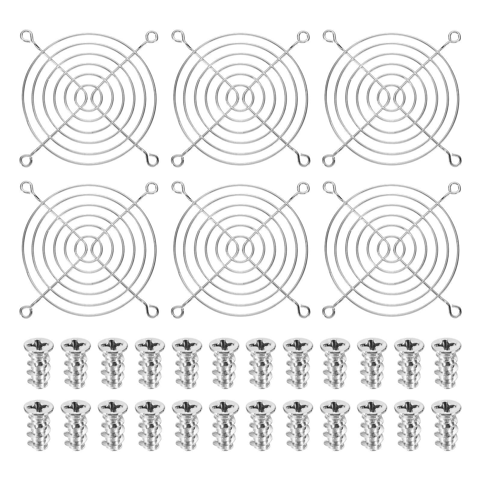 6Pcs 90mm Fan Finger Grill Metal Ventilation Grill Cover with Screws Silver]