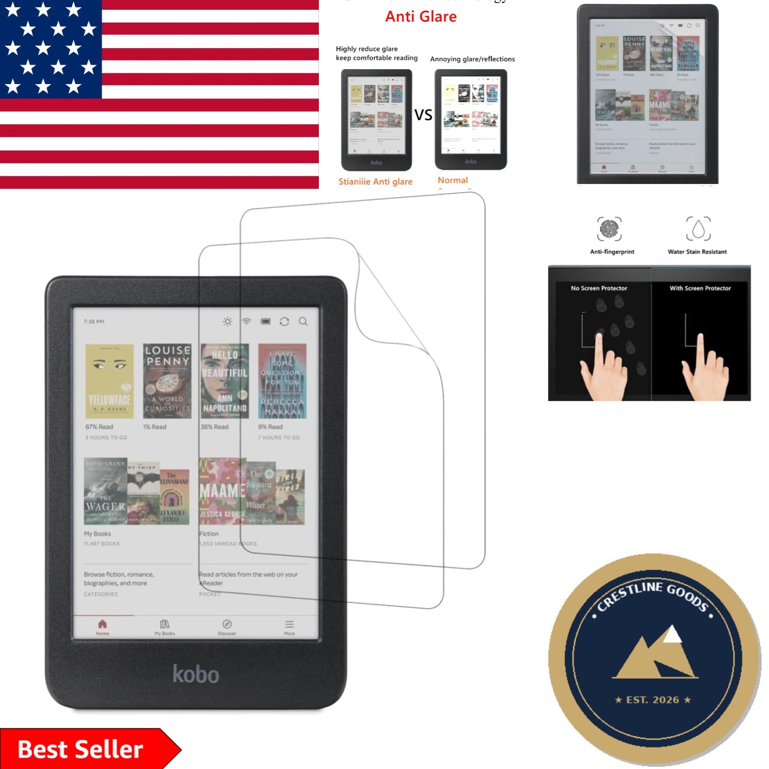 Durable 9H Anti-Glare Screen Protectors for 6" Kobo Clara eReader - 3 Pack