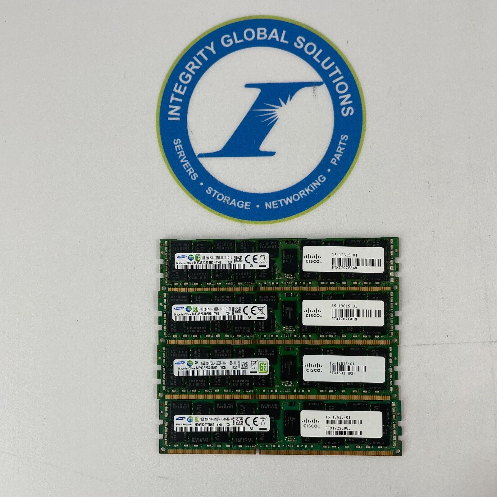 LOT OF 4 UCS-MR-1X162RY-A Cisco 16GB PC3L-12800 DDR3-1600MHz ECC Dual Rank Dimms