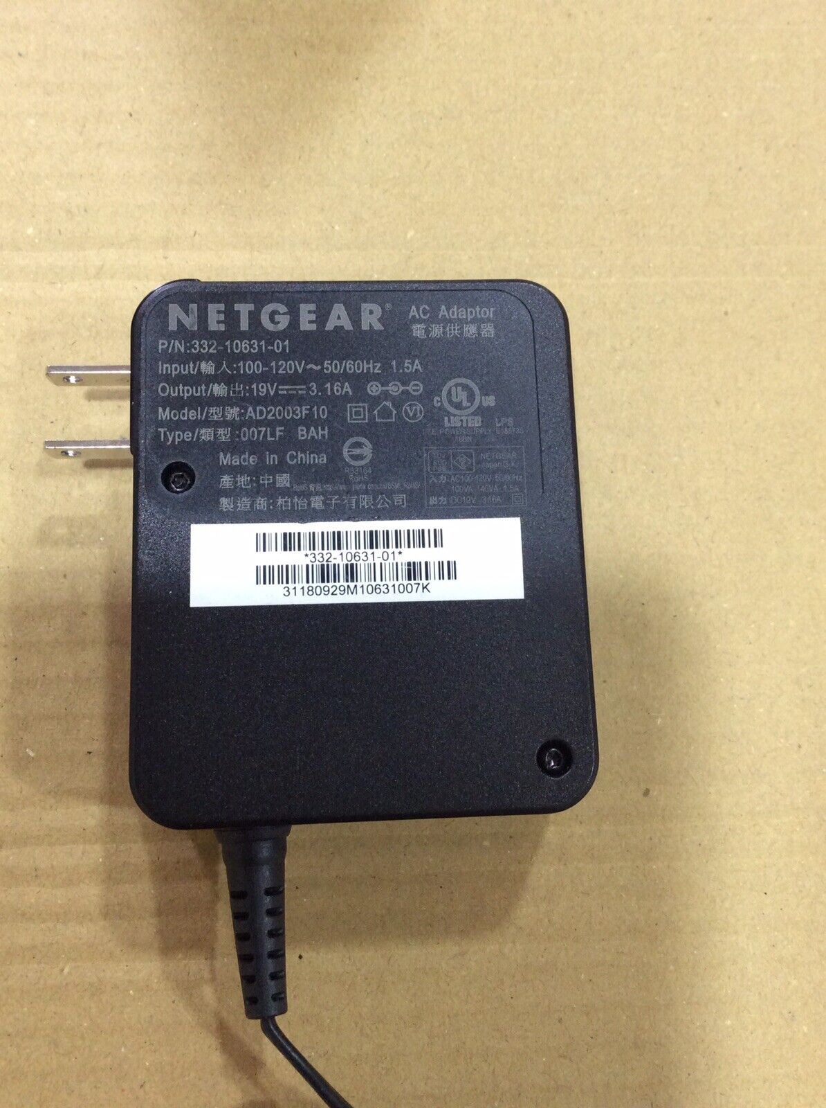 OEM Genuine Netgear AD2003F10 332-10631-01 19V 3.16 A Power Supply AC Adapter